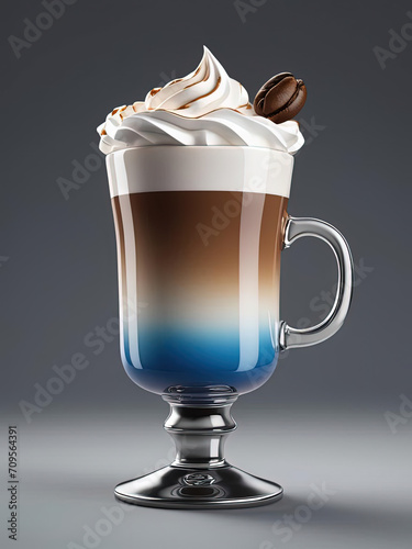 Flat Pop Art Illustration of Irish Coffee with Whipped Cream and Coffee Bean Garnish on Gradient Background Gen AI photo