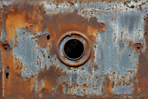 Rusted metal texture with a hole in it Generative AI