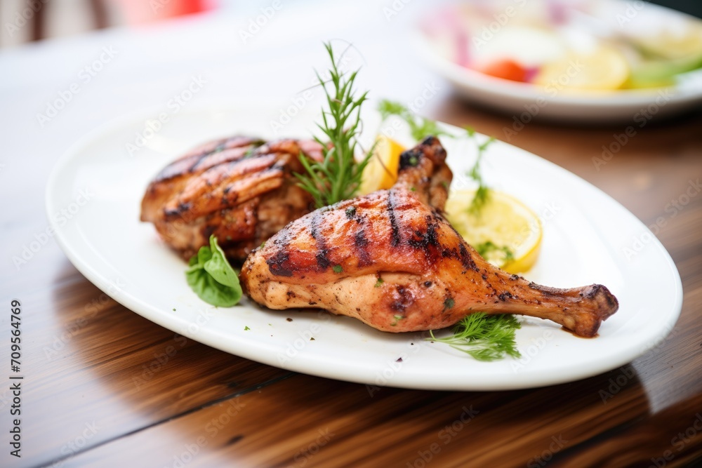 grilled chicken with grill marks on a white plate