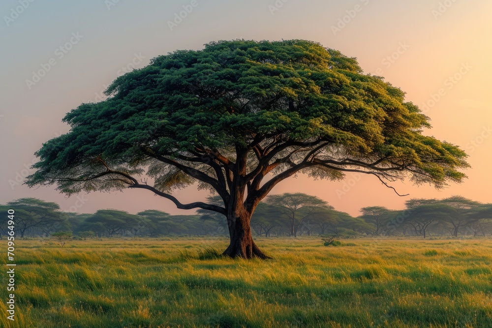 Fototapeta premium There is a tree in the field grass swaying in the wind professional photography