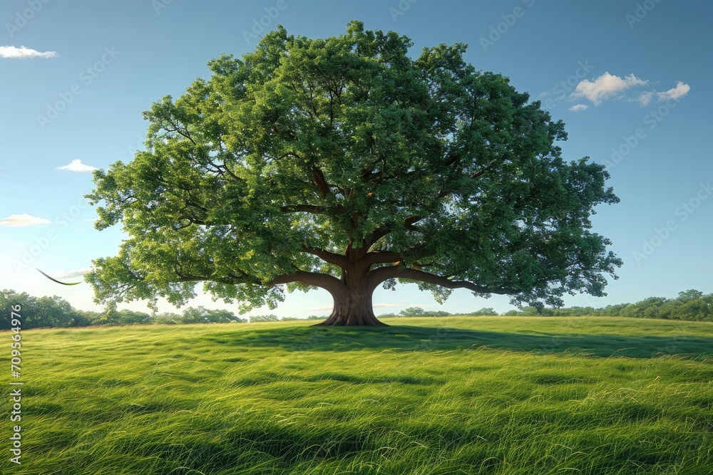 Fototapeta premium There is a tree in the field grass swaying in the wind professional photography