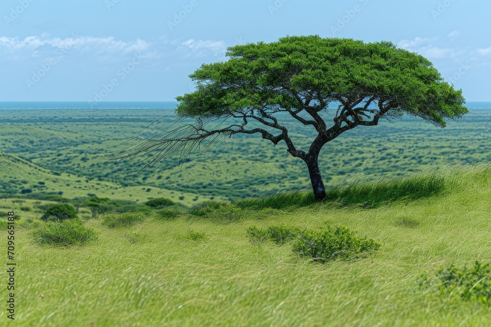 There is a tree in the field grass swaying in the wind professional photography There is a tree in the field grass swaying in the wind professional photography