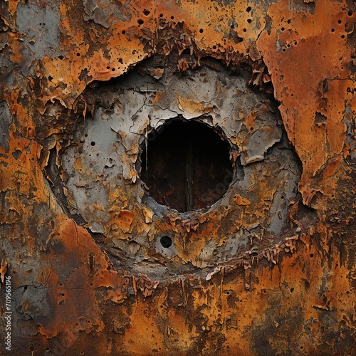 Rusted metal texture with a hole in it Generative AI