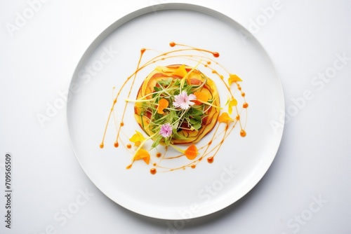 modern plating of a single kimchi pancake, minimalist style