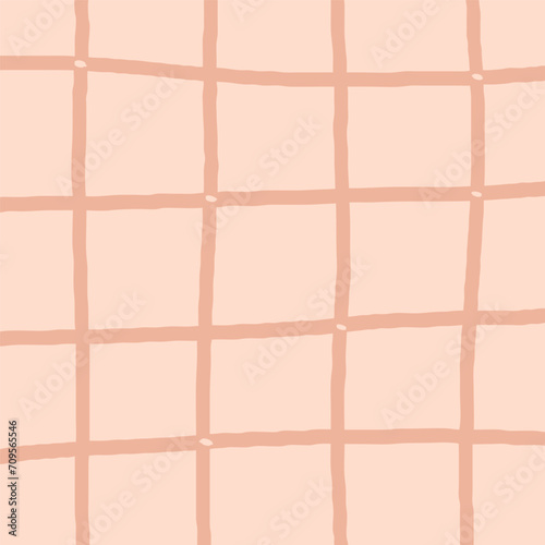 Hand drawn grid. doodle beige, brown plaid pattern. Check, square background with texture. Line art freehand grid vector outline texture
