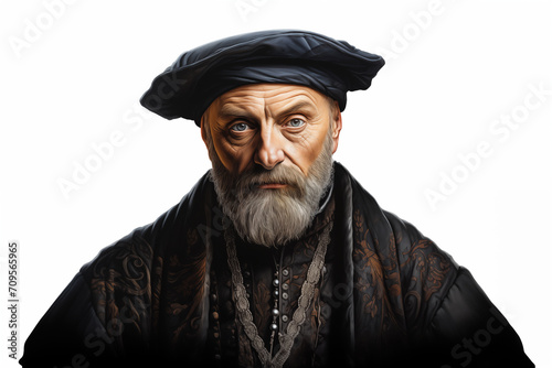 Portrait illustration of Nostradamus. Generative AI image. photo