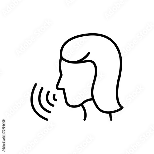 Woman speaking outline icons, minimalist vector illustration ,simple transparent graphic element .Isolated on white background