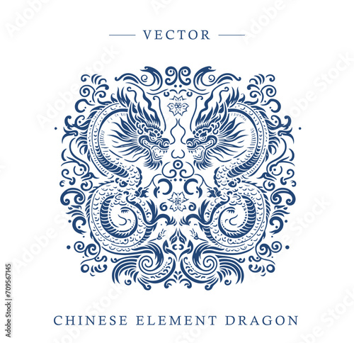 Blue and white porcelain Chinese dragon pattern
