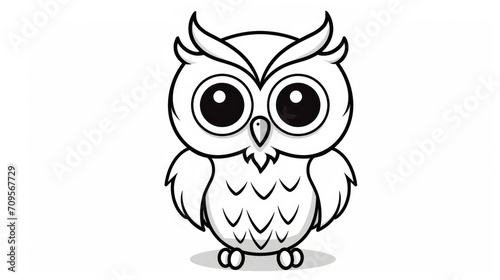 Drawing for children's coloring book cute owl. Illustration winter line on white background