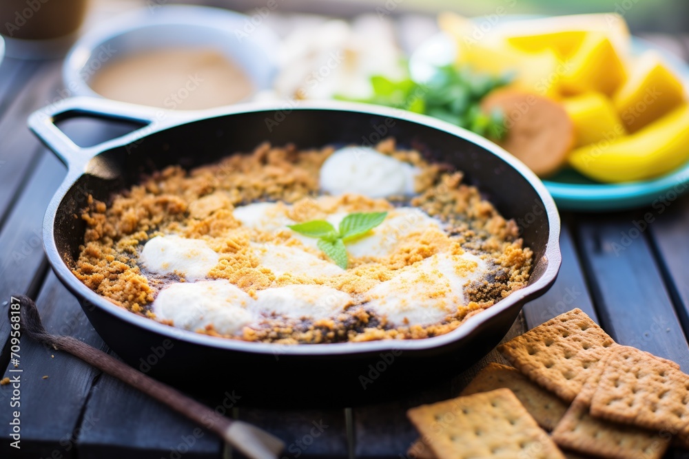 smores dip in a cast-iron pan