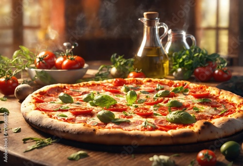 Italian Traditional Pizza Margherita with tomatoes and olive oil