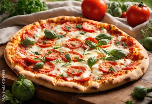 Italian Traditional Pizza Margherita with tomatoes and olive oil