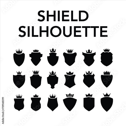 Silhouette Shield icon set in vintage style, Protect shield security line icons. Badge, sign, logo or emblem, Vector.