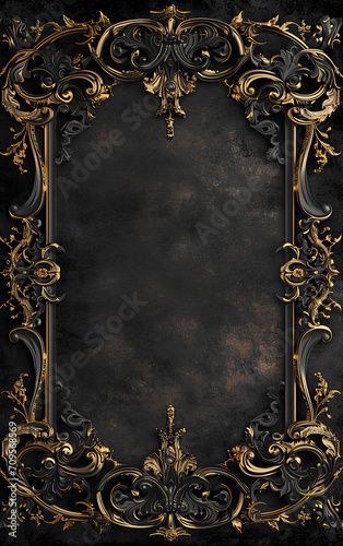 Fantasy Ornamental Decorative Frame - Elegance with Ornate Border on isolated black background