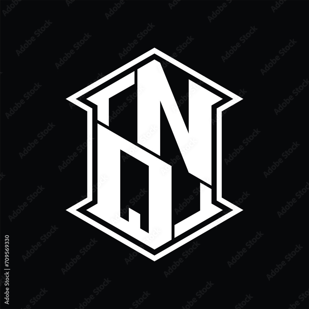 NQ Logo monogram hexagon shield shape up and down with sharp corner isolated style design NQ Logo monogram hexagon shield shape up and down with sharp corner isolated style design