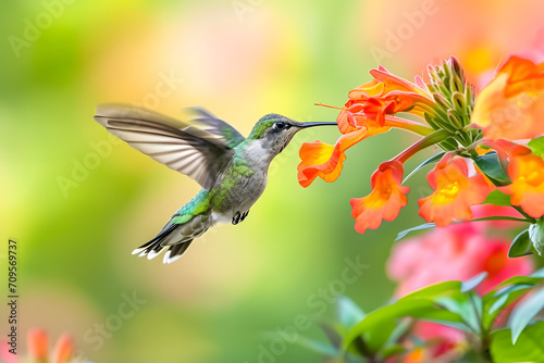 Anmut in der Luft: Ein majestätischer Kolibri zeigt seine lebendige Schönheit im fließenden Flug, ein farbenprächtiges Naturspektakel der leichten Eleganz