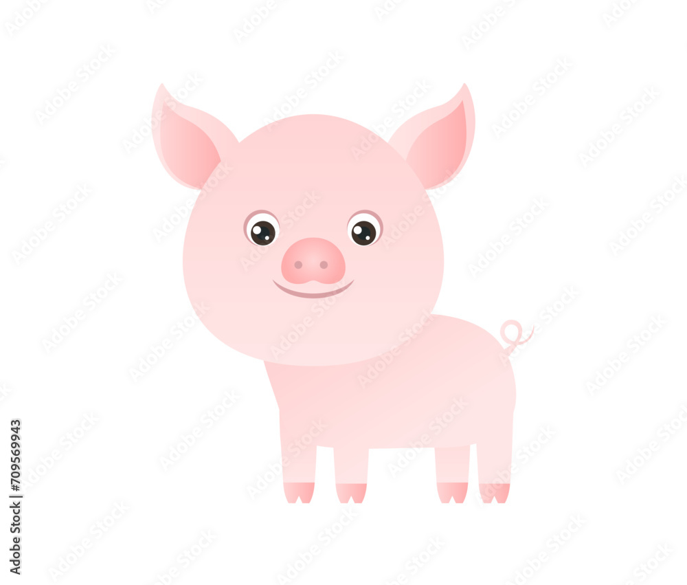 Cute pink pig isolated on a white background. Vector funny farm animal. Cartoon children's simple style. Cute pink pig isolated on a white background. Vector funny farm animal. Cartoon children's simple style.