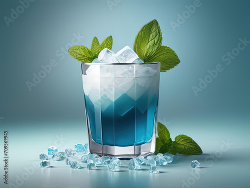 Modern Flat Pop Illustration - Mint Julep with Crushed Ice on Geometric Gradient Background Gen AI photo