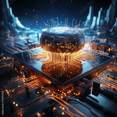 photo of brain circuit futuristic technology. Generative AI