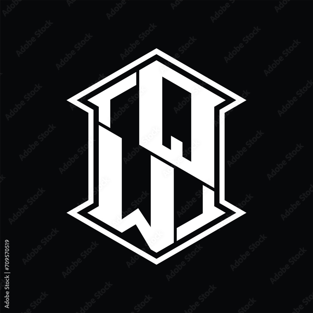 QW Logo monogram hexagon shield shape up and down with sharp corner isolated style design QW Logo monogram hexagon shield shape up and down with sharp corner isolated style design