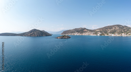 Tolo in Asini, Argorida, Peloponnese, Greece. Aerial drone panoramic view of village, sea. Space