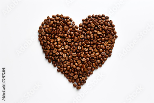 Photo of a heart shape made of coffee beans on a white surface