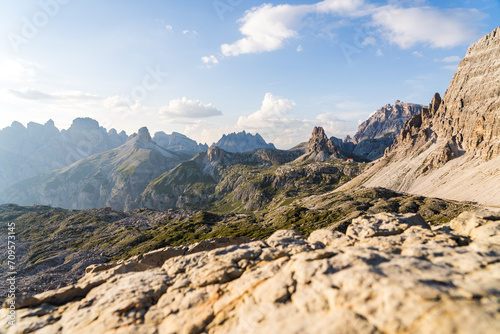 Dolomites in the Italian Alps near three peaks and Refugio Auronza on a sunny afternoon © Jens