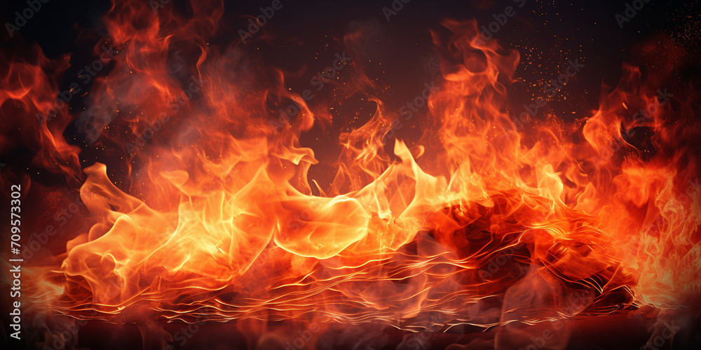 Blazing fire background, Fire flame in black .