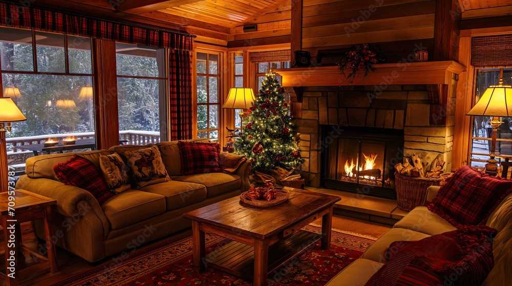 Cozy Home Comfort: Warm Living Room with Fireplace and Comfortable Furniture