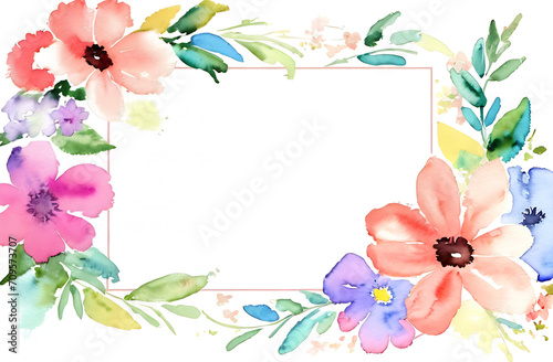 Frame of beautiful flowers white space in the middle of the image  watercolour  painted illustration