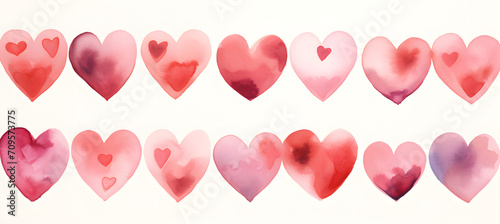 set of watercolour hearts. Concept of Valentine's Day