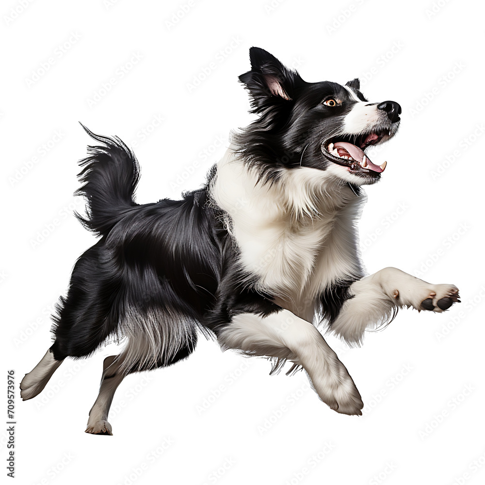 Border Collie Healthy dog jumping on transparent background PNG, easy to use. Generated by realistic AI