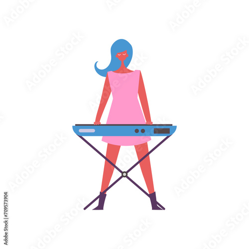 vector person pose in pink clothes studio