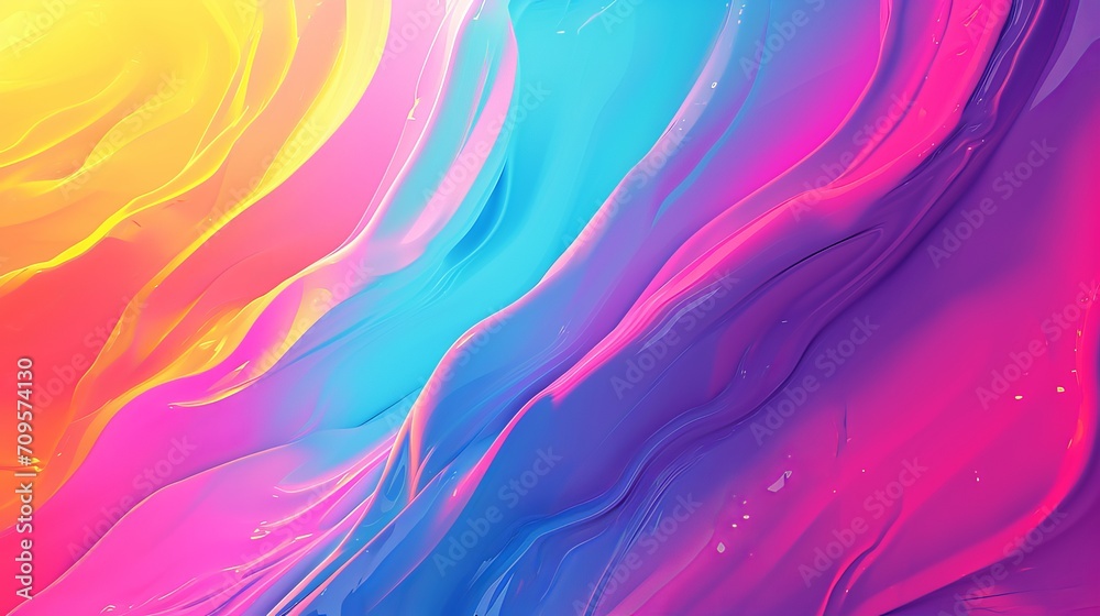 Vibrant Abstract Artwork Featuring Swirling Blends of Yellow, Blue, and Pink Hues with Glossy Texture