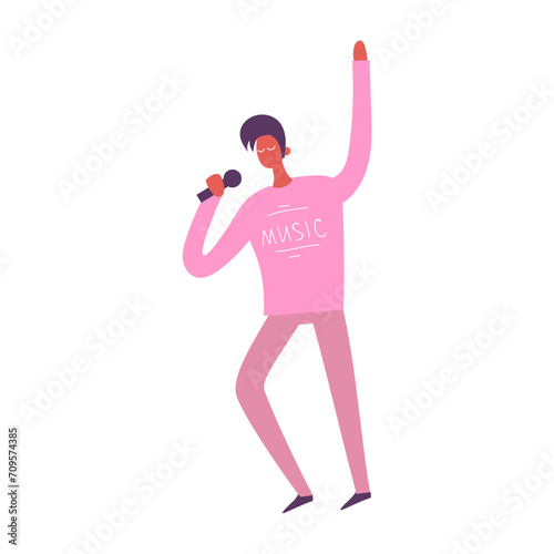 vector person pose in pink clothes studio