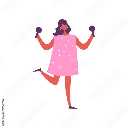 vector person pose in pink clothes studio