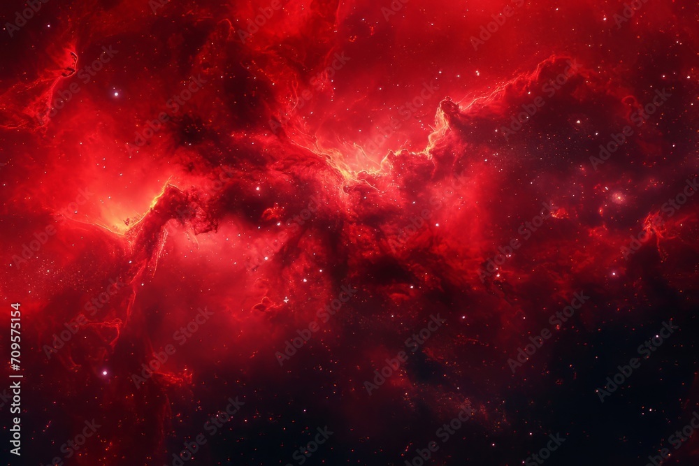 Red nebula space background - obrazy, fototapety, plakaty 