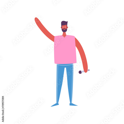 vector person pose in pink clothes studio