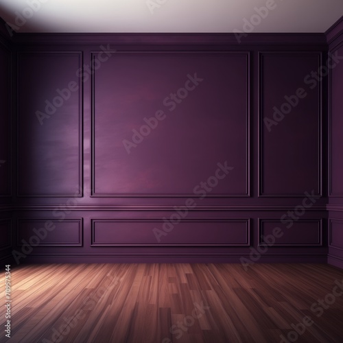 Contemporary Purple Wall with Chic Trim Detailing and Warm Wood Floors for Modern Homes. Elegant Interior Design with Lavender Walls, Sophisticated Wood Paneling, and Light Hardwood