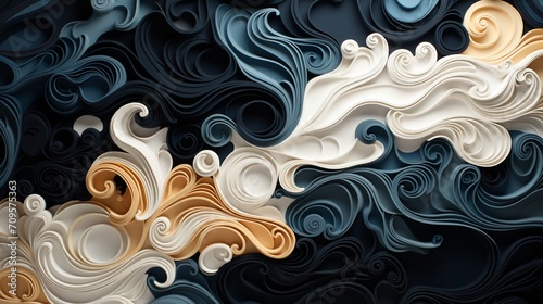 monochrome background with flowing patterns and color gradations.