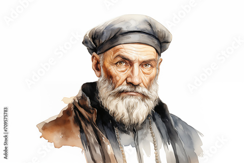 Portrait illustration of Nostradamus. Generative AI image. photo