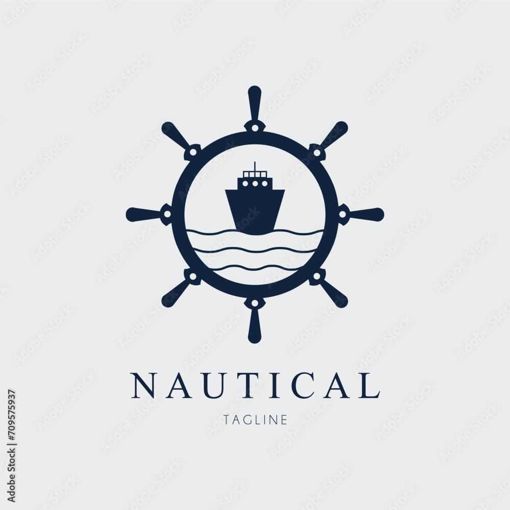 ship wheel with ship marine logo vector illustration design ship wheel with ship marine logo vector illustration design