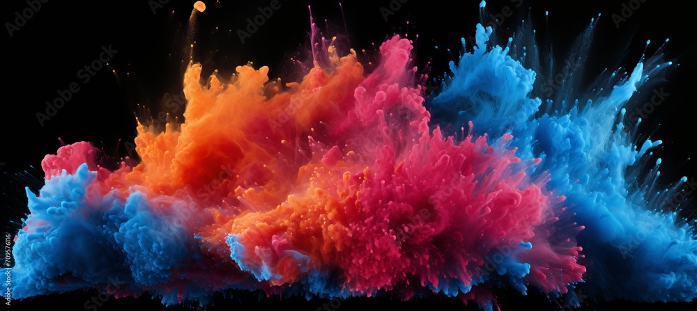 Vibrant powder explosion abstract, close up bursts resembling holi paint on backdrop