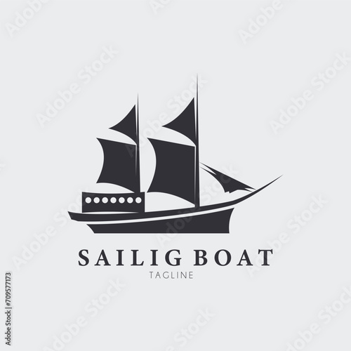 sailing ship with silhouette logo vector illustration design
