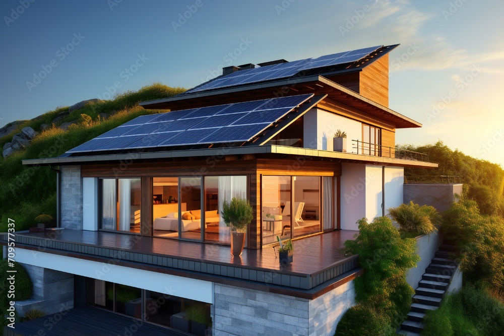 House with solar panels on the roof Generative AI