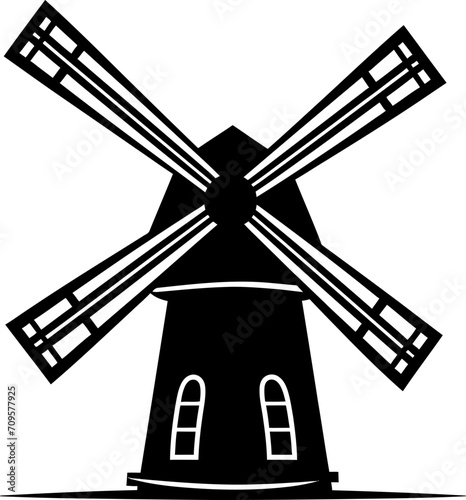 Windmill silhouette in black color. Vector template design.