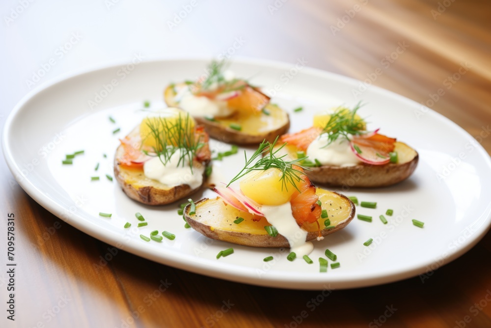 artfully plated potato skins with a drizzle of aioli artfully plated potato skins with a drizzle of aioli