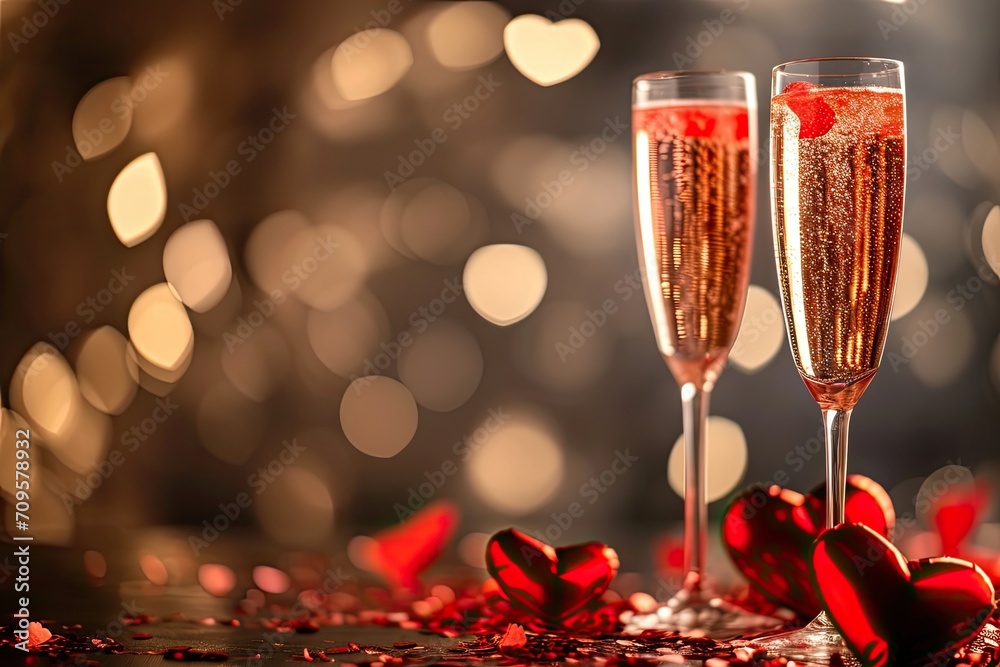 Valentine's Day Setting with a Touch of Champagne, Ai Generated Valentine's Day Setting with a Touch of Champagne, Ai Generated
