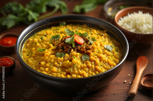 Indian food, dal khichdi kept on a bowl.