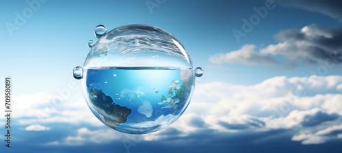 Water droplet globe descending onto azure seas, world water day concept, environmental awareness